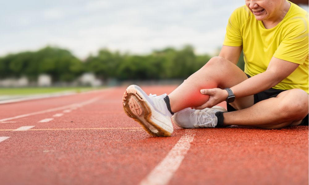 A athlete holding his knee due to sever knee injury